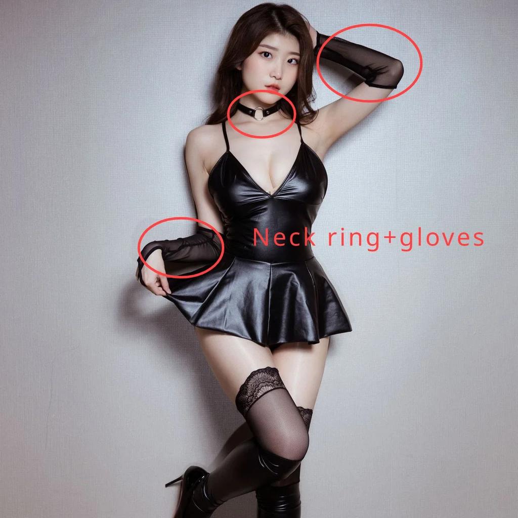 Women Sexy Latex Daring Short Dress Sexy Lingerie PU Leather Erotic Lingerie Sling Dress Porno Bodysuit Women Club Wear Fetish