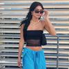 Summer 2022 Solid Color Sleeveless Mesh See-Through Crop Top Vest - Women's Casual European American Style