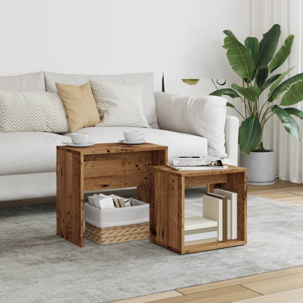 Nesting Tables Set 2 pcs Rustic Wood Look Particleboard
