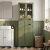Tall Storage Unit, Cabinet with Glass Doors and Adjustable Shelves, Green