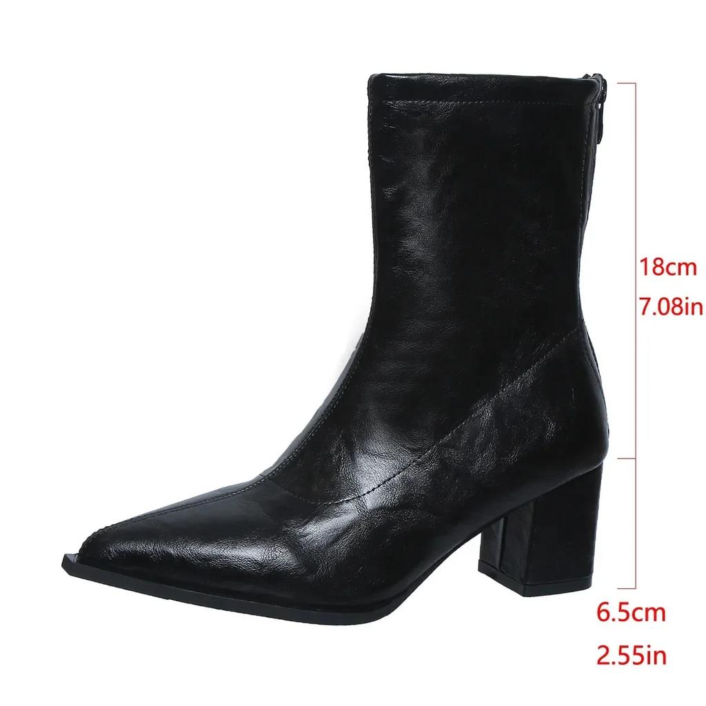 Fashion Pointed Toe Short Boots Women's New Style Hot Sale Of The Season Autumn Winter Fashion Boots Thick Heel Zipper Back High Heel Ve