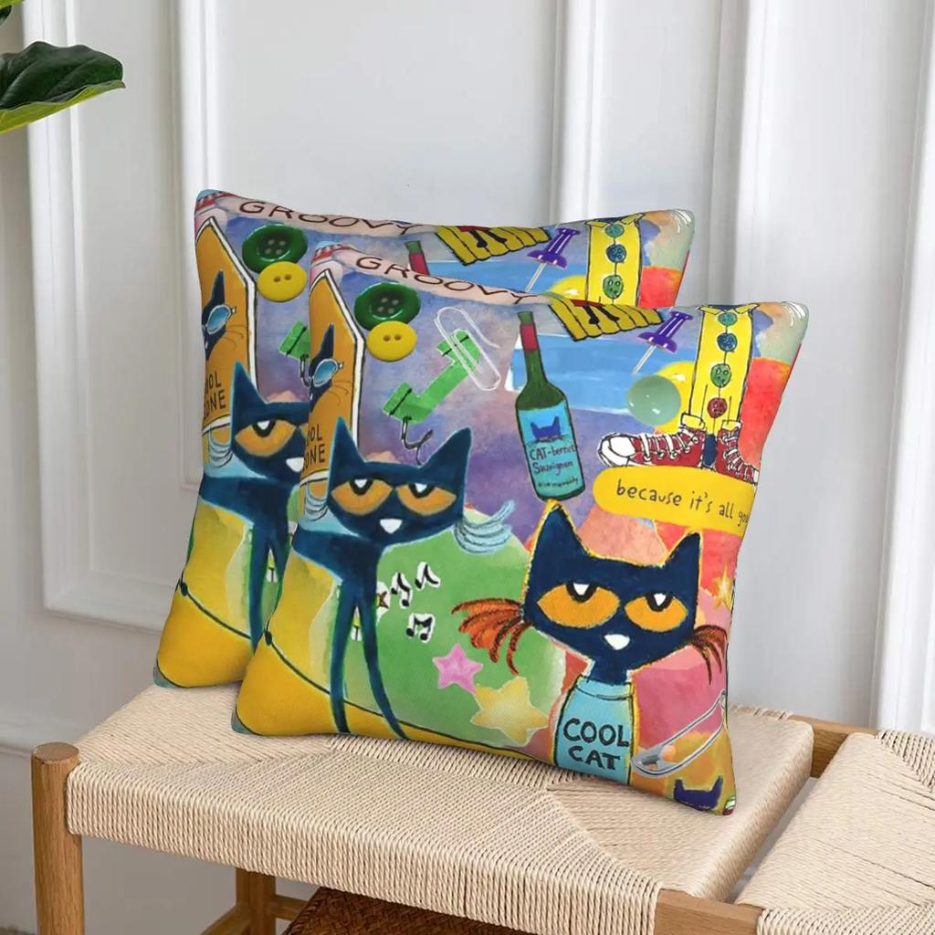 Pete The Cat 2 Pcs Square Pillowcase Pillow Cover Cushion Zip Decorative Comfort Throw Pillow For Home Living Room