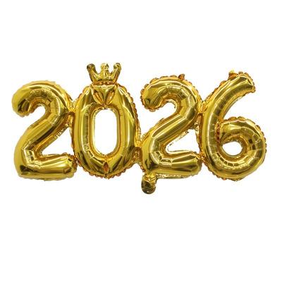 1pc Golden & Silvery Crown 2026 Number Aluminum Foil Balloon - Elegant Golden & Silveryy Finish,Perfect for New Year Decorations