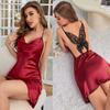 Damen Einfarbig Satin Ärmellos Spaghetti Kleid Rücken Schmetterling Design Nachthemd