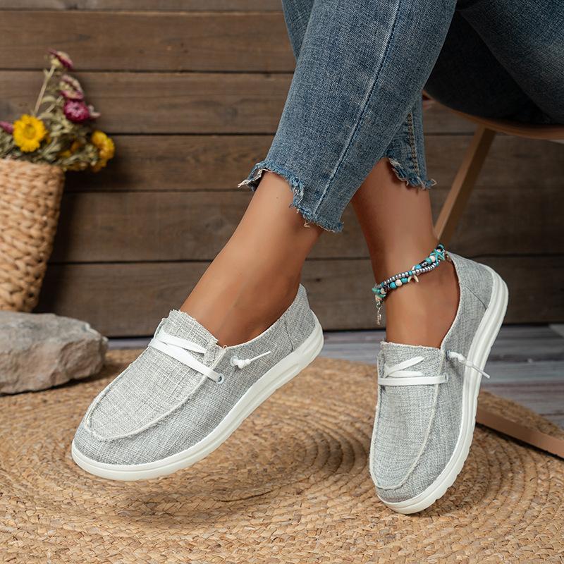 Large Size Summer Lace-up Flat Canvas Casual Shoes Round Head Large Size Leopard Print Single Shoes Lazy Shoes