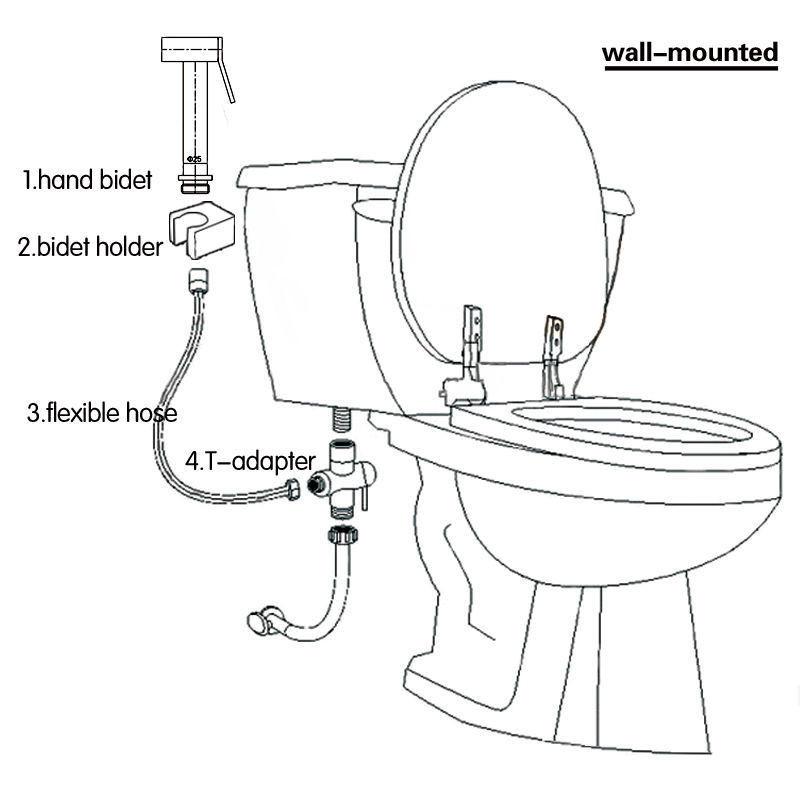 Handheld Bidet Sprayer Set for Toilet Portable Bathroom Bidet Seat Attachment 2 Way Installation Hang or Wall-Mount Kit