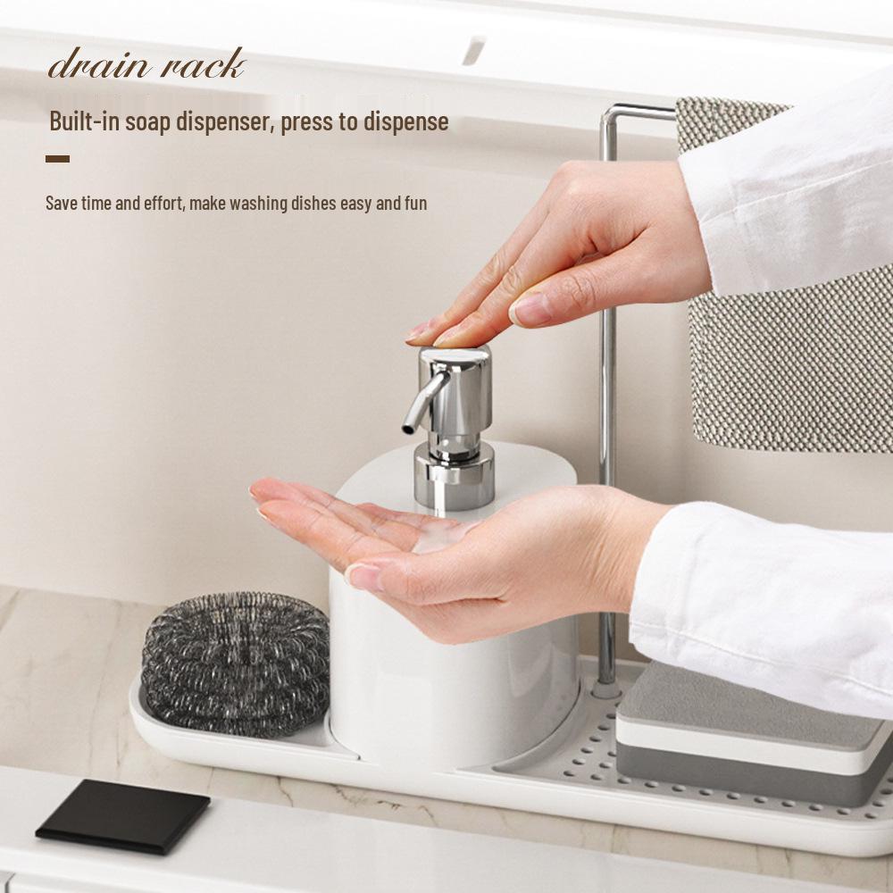 Japanese Dual-Use Kitchen Rack: Manual Soap & Hand Sanitizer Dispenser