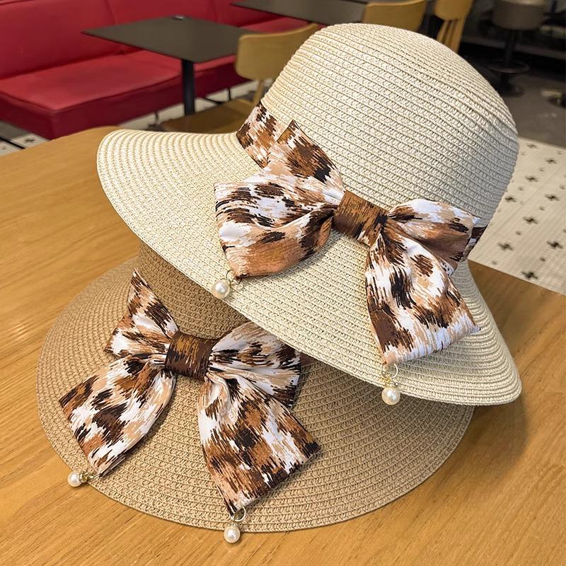 Straw Hat Lady Summer New Bow Streamer Fisherman Hat Fashion Versatile Wide Brim Sun Hat