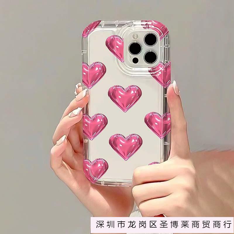 Flat 3D Pink Love for Apple iPhone11/12/13Pro/14/15/16 promax phone case