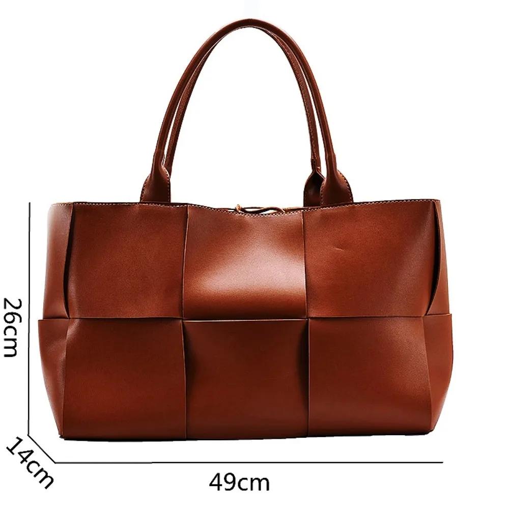 Large Capacity Soft Pu Tote Bag For Women 2024 Luxury Designer Bag Woven Design Shoulder Shopping Handbags Ladies Fashion Purse