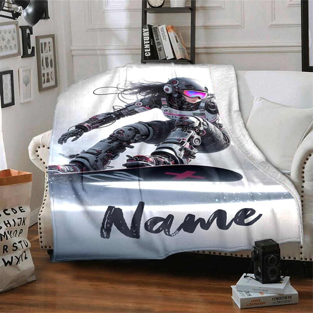Custom Name ski Theme Printed Blanket - Perfect for Couch, Bed, Travel & Outdoor Use | Machine Washable, Cozy & Durable.