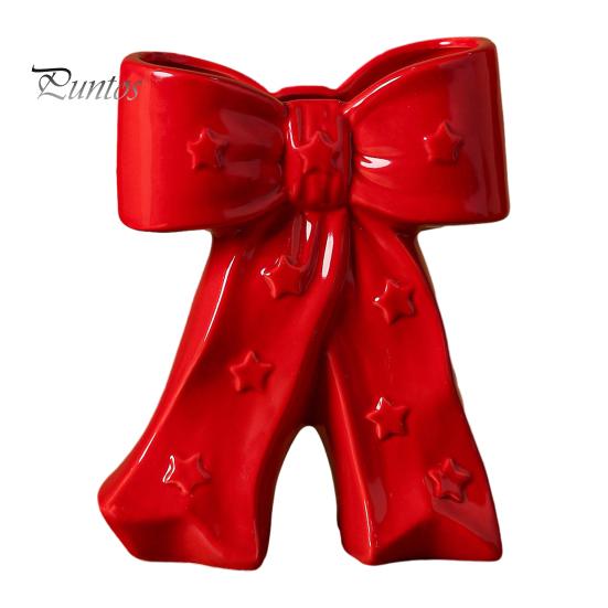 Dried Flower Holder Ceramic Bow Vase with Star, Decorative Flowers Vase, Creative French Style Arrangement for Living Room Table Centerpiece