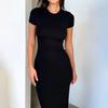 Women's 2025 Spring/Summer Solid Color Slim-fit Short-sleeve Fashion Dress