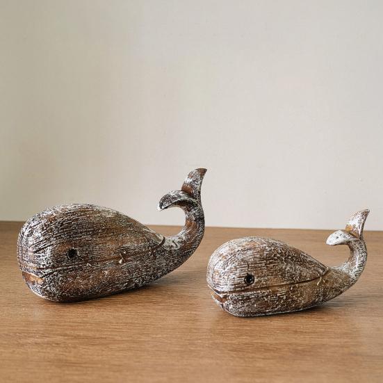 Rustic Resin Whale Statue, Ocean Coastal Whale Sculpture, Nautical Farmhouse Tabletop Sea Animal Figurine for Home Shelf, Desk Decor
