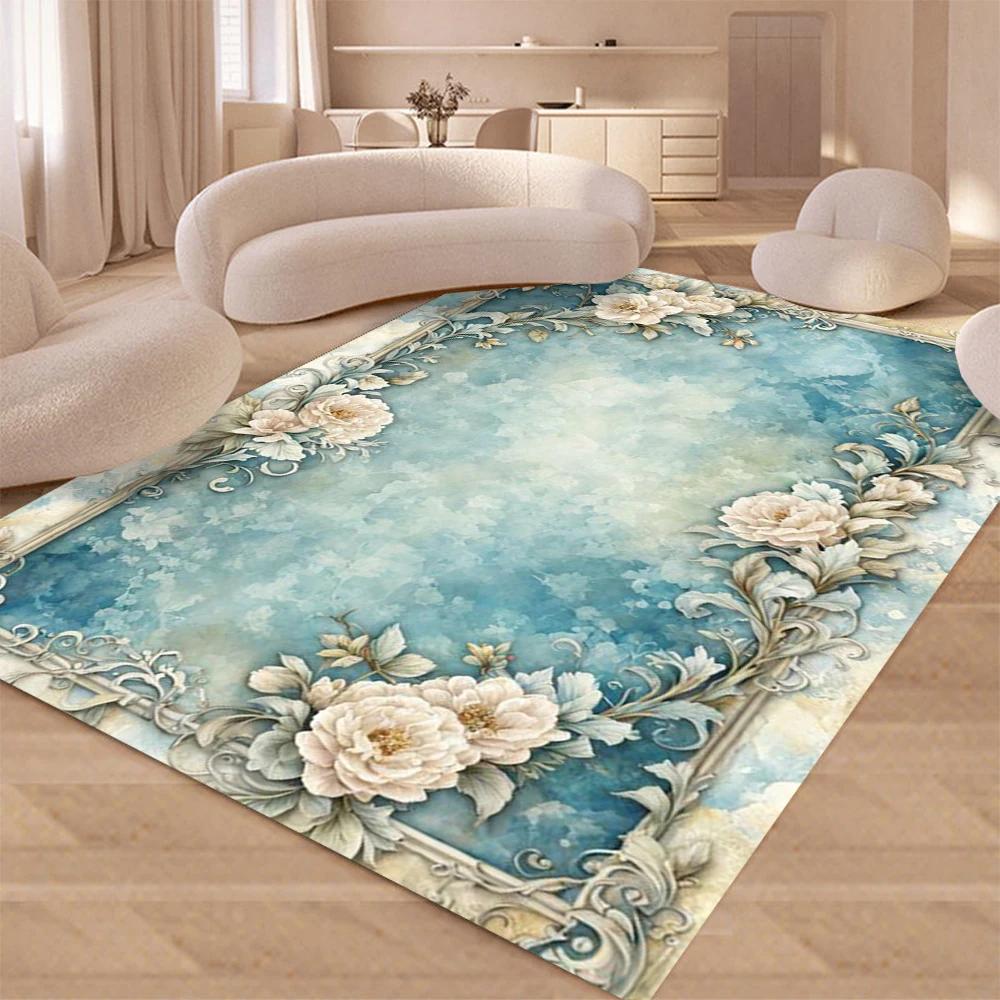 European Carpets Living Room Pastoral Flower Home Rug Large Bedroom Luxury Pattern Floor Mat Washable Non-slip Entryway Door Mat