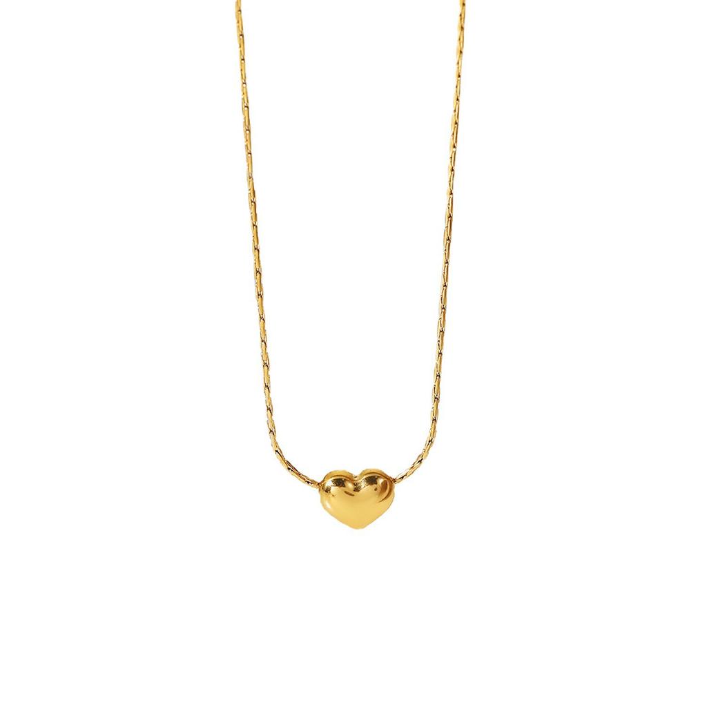 Fine 18K PVD Gold Plated Classic Heart Pendant Necklace for Women Tarnish Free Waterproof Stainless Steel Jewelry Gift