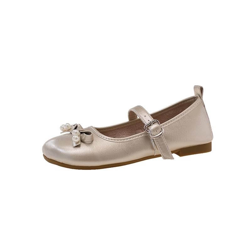 

Fashion Mary Jane Shoes Autumn New Round Toe Shallow Mouth Pearl Bow One Slip Soft Sole Anti-slip Wear-resistant Single Shoes 35