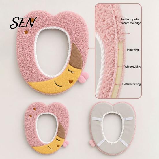 Universal Fit Toilet Seat Covers Plush Cartoon Mat, Soft Thickened Washable Bathroom Pad Winter with Handle, Warm Skin-Friendly Adhesive Cushion
