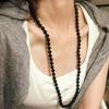 Collana Lunga a Catena Vintage 8mm Agata Nera Naturale Catena per Maglione Catena da Collo Design di Nicchia per Pendolari