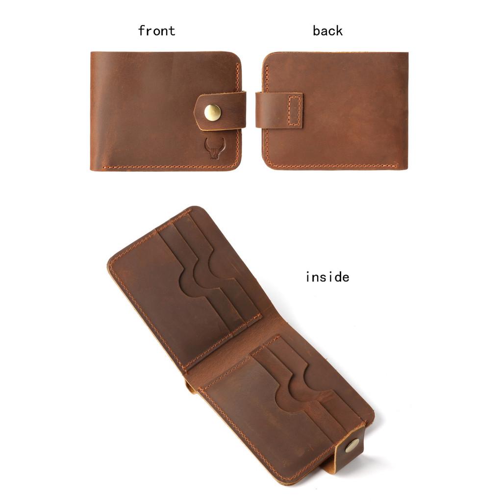 2025 Genuine Vegetable Tanned Leather Card Holder Minimalist Wallet Button Closure Large Capacity Coin Purse for Driver License