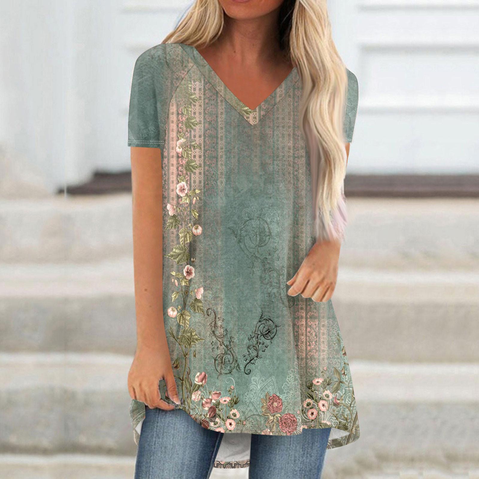 

Ladies Short Sleeve Pleated Loose Tops Plus Size Casual Tops V Neck Short Sleeves Casual Summer T Shirts Ladies Tops T Shirts Shirts L армия зеленый
