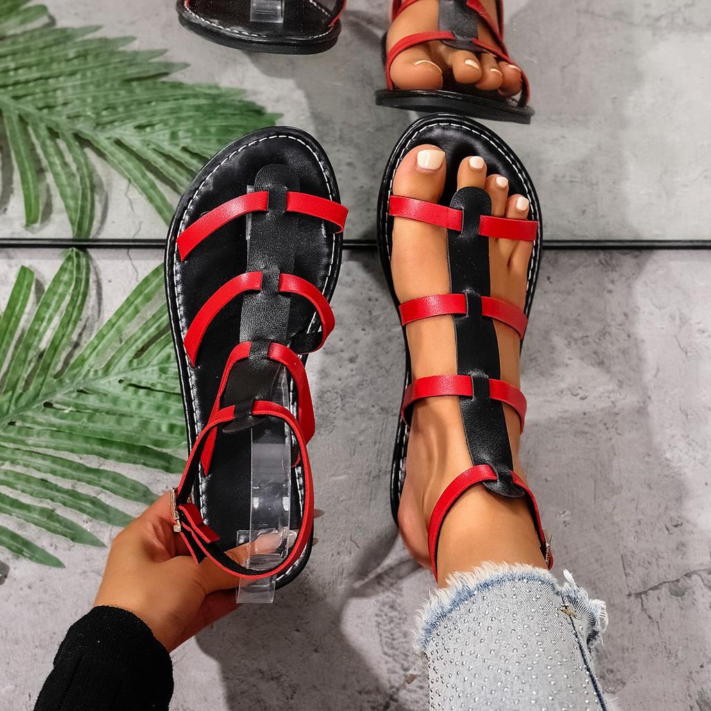 Fashion Women Sandals Ladies Flat Heels Clip-toe Casual Rome Sandals 2025 Summer Cross Narrow Band Ankle Buckle Strap Female Beach Shoes