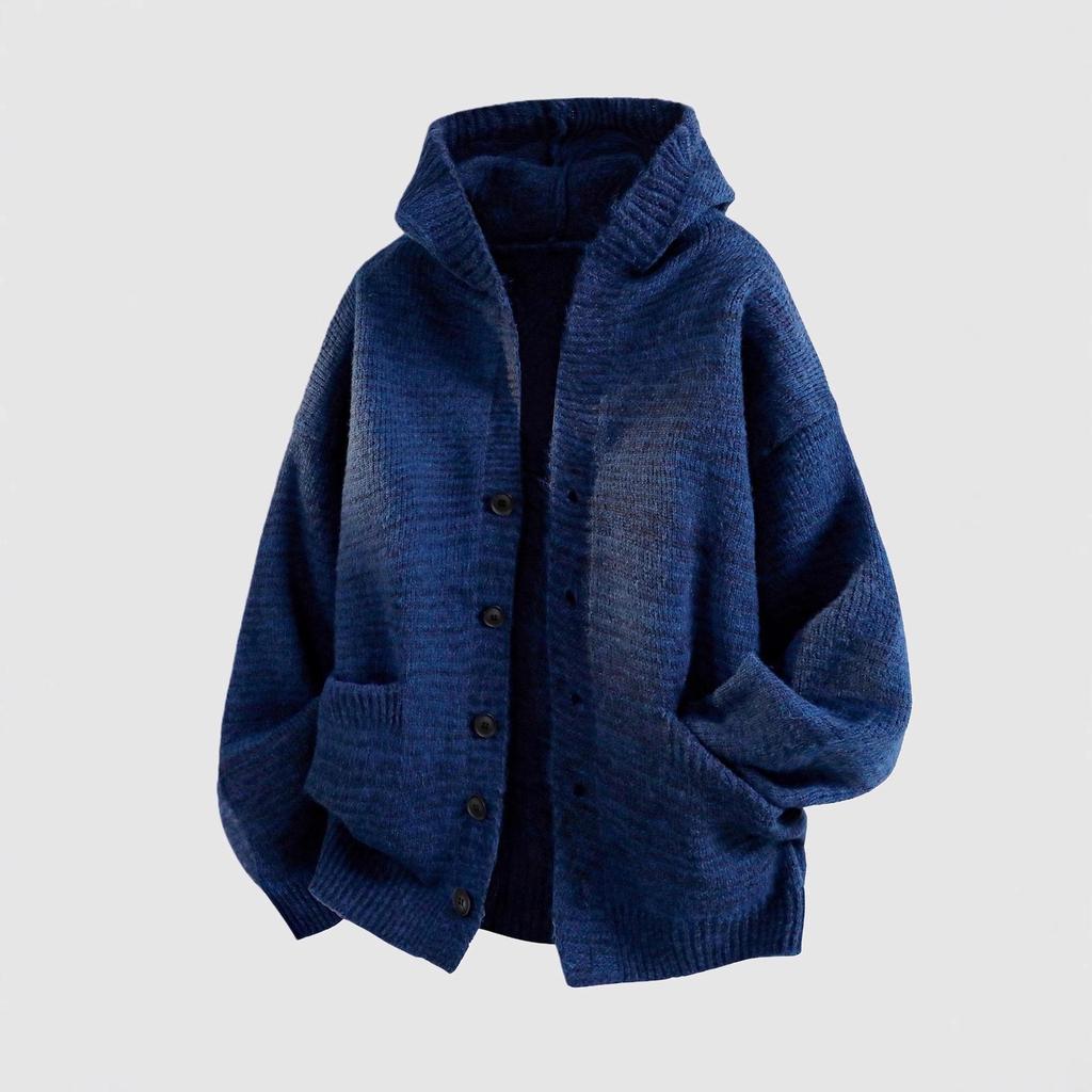 Men's Hooded Cardigan Sweater: Autumn/Winter Trendy Loose Heavyweight Casual Knitwear.