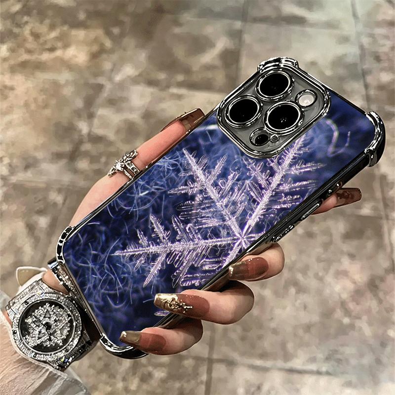 Snow Snowflake Winter Cold Plating Phone Case For Iphone 16 17 Pro Max Air 16E 14 15 Plus 12 13 Mini Anti-Fall Airabag Cover
