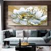 Scandinavian Classic Luxury Wall Art Large White Floral Painting Abstract Gold Leaf Poster Print Home Bedroom Living Room Decor