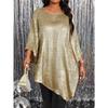 Plus Size Loose Round Neck Three Quarter Sleeve Irregular Hem Top For Women