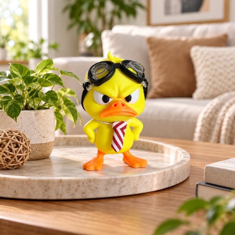 Funny Angry Ducks Figurines Angry Yellow Ducks Desk Decors with Goggles Striped Tie, 2Piece Character Pair for Desks, Shelves, and Distinctive Indoor