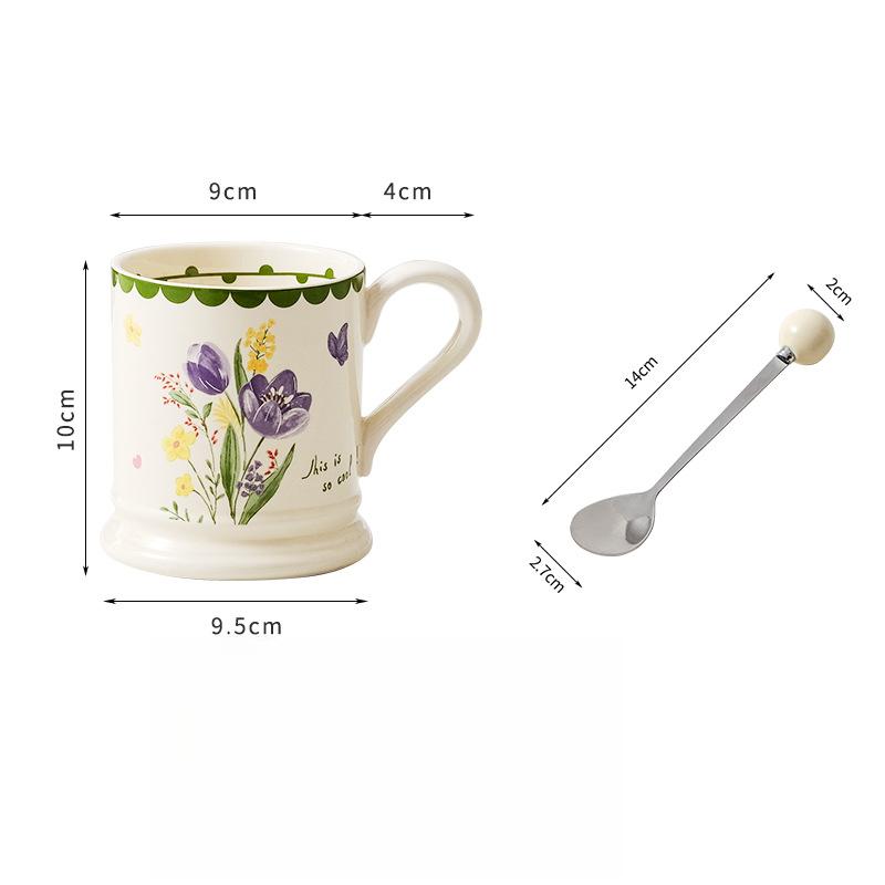 Retro Ceramic Mug High Looking Tulip Couple Water Cup Home Ceramic Cup Office Coffee Cup Gift