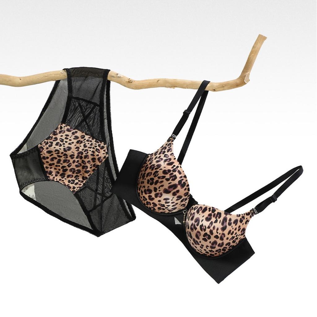 Sexy Leopard Print Front-button Bra for Small Breasts Push-up Bra for Side Breasts and Anti-sagging No Steel Ring Seamless Back Bra