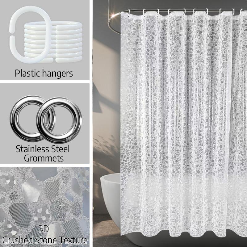 1Pc Crushed Stone Pattern Pebble Shower Curtain 3D Effect Semi-Transparent Waterproof Bathroom Decor
