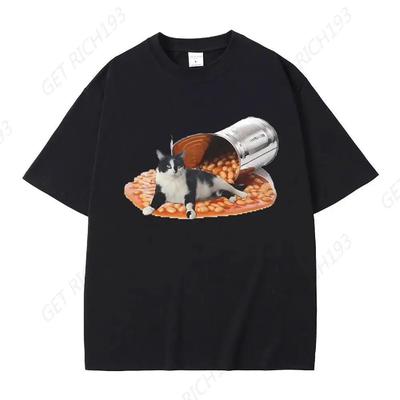 Funny In Can Of Beans Cat Meme Print Tshirt Men Women Cute Kawaii Oversized T-Shirts Male Joke Humor Tees Cotton T Shirt
