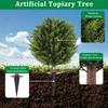 Artificial Cedar Topiary Ball Tree with Ground Spike 23" UV Resistant Faux Boxwood Bushes Fake Evergreen Cypress Shurbs for Yard Porch Patio Decor