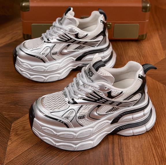 Fashion 10CM Air Mesh Microfiber Leather Summer Ankle Boots Hollow Chunky Sneaker Vulcanize Bling Mixed Color Fsahion Women Shoes