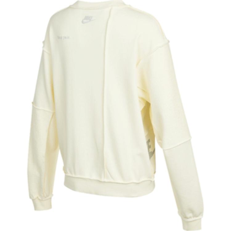 Nike Roupa Esportiva Logo Patchwork Tricô Pulôver Gola Careca Moletom Feminino Bege DO6960-715