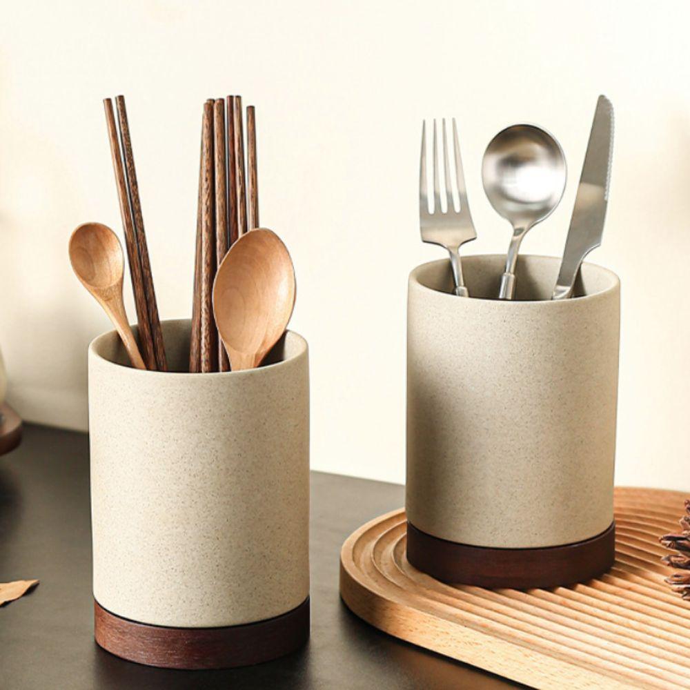 Rough Pottery Cutlery Drain Rack with Drip Tray Chopstick Storage Box Chopstick Organizer  Spoon