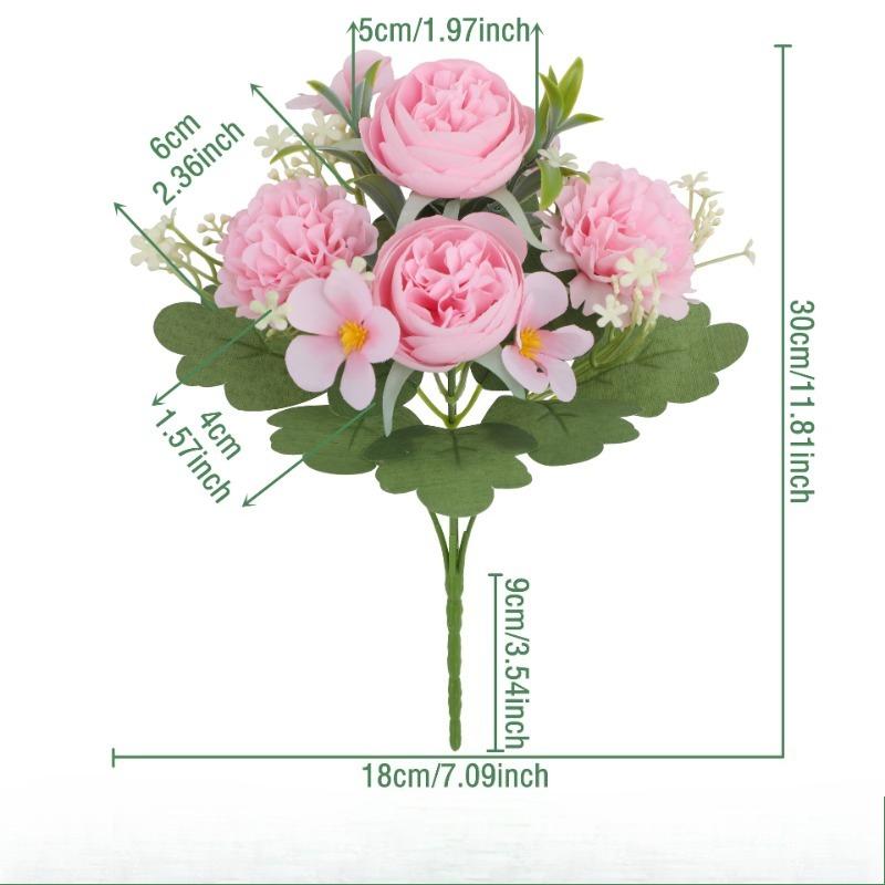 Rose Pink Silk Peony Artificial Flowers Bouquet 5 Big Head and 4 Bud Cheap Fake Flowers for Home Wedding Decoration indoor
