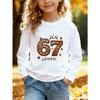 Unisex Kids Pink Crewneck Sweatshirt For 4-12 Boys Girls Retro Wood Carved Star Hollow Lattice Number 67 Handwritten Six Seven Star Dot Decor Print
