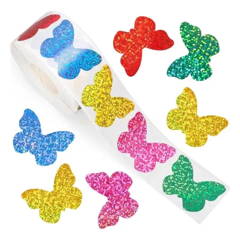 500 Sheets/Roll Colorful Small Tulip Flower Laser Stickers, Holiday Decoration Material, Self-Adhesive Sealing Labels