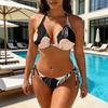 Women Bikini Set Two Piece Swimsuit with Adjustable Top and Side Tie Bottoms Leaf Print Design Swimwear
