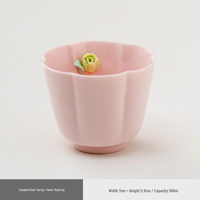 Handcrafted Pink Floral Ceramic Tea Cup Set for Girls - Ideal for Home, Office, and Gongfu Tea Tasting.