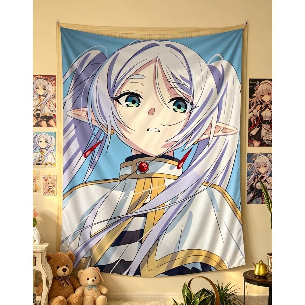 Frieren Beyond Journey'S End Anime Decor Tapestry Frieren The Elf Mage Themed Wall Hanging Decorative Wall Cloth For Room Decor