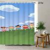 Crayon Shin-Chan Umbrella Walking Cartoon 2D Print Waterproof Shower Curtain, Minimalist White Bathroom Decor With Hooks