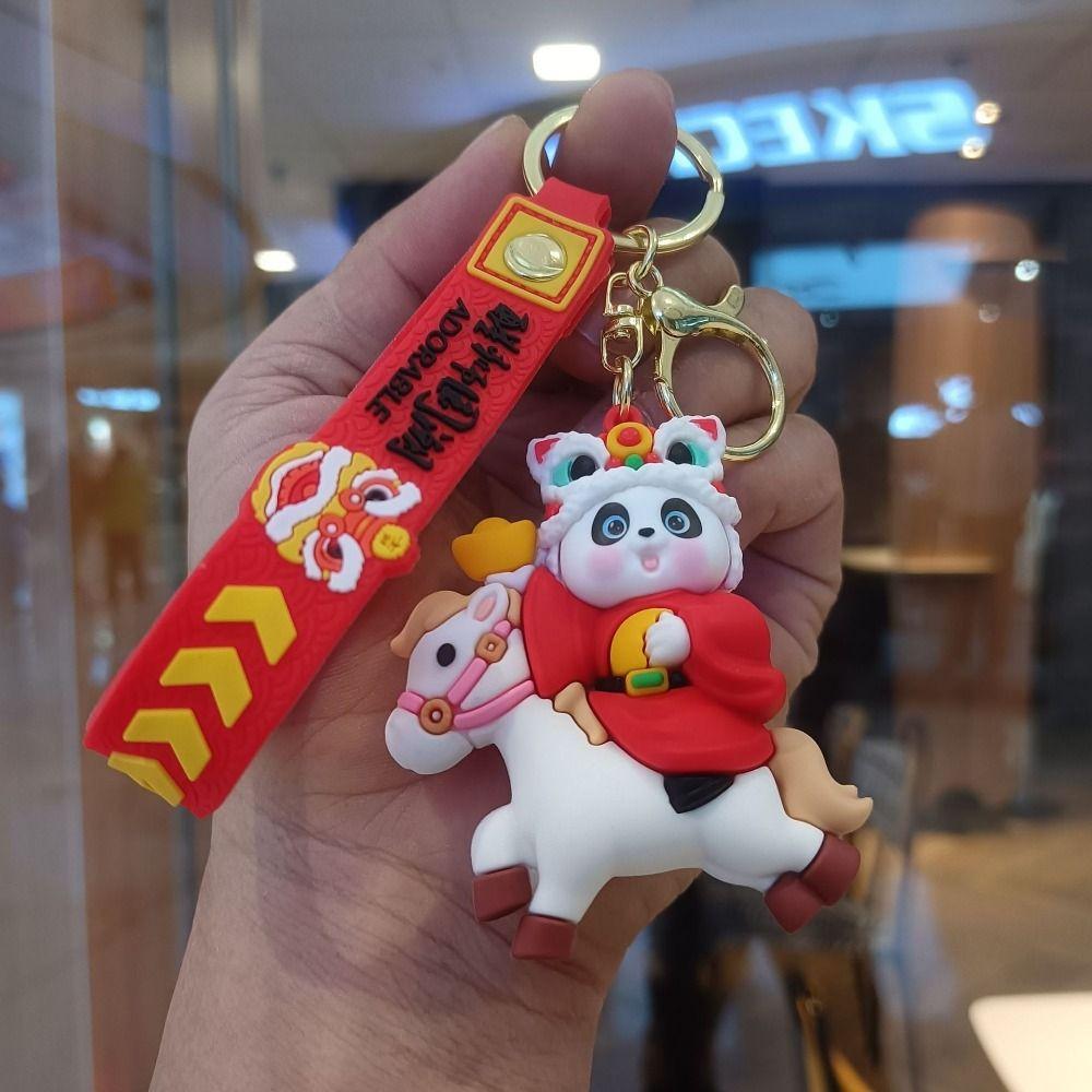 Chinesischer Stil Panda Schlüsselanhänger Anhänger Niedlicher Löwentanz Schlüsselanhänger Festliche Dekoration