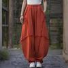Women Casual Harem Pants Vintage Patchwork Irregular Hem Loose Fit Wide Leg Trousers