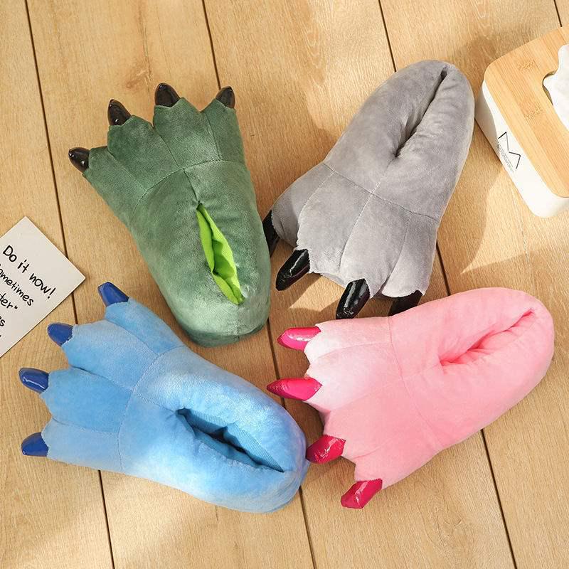 Dinosaur Claw Plush Slippers - Cozy Indoor Cotton for Couples