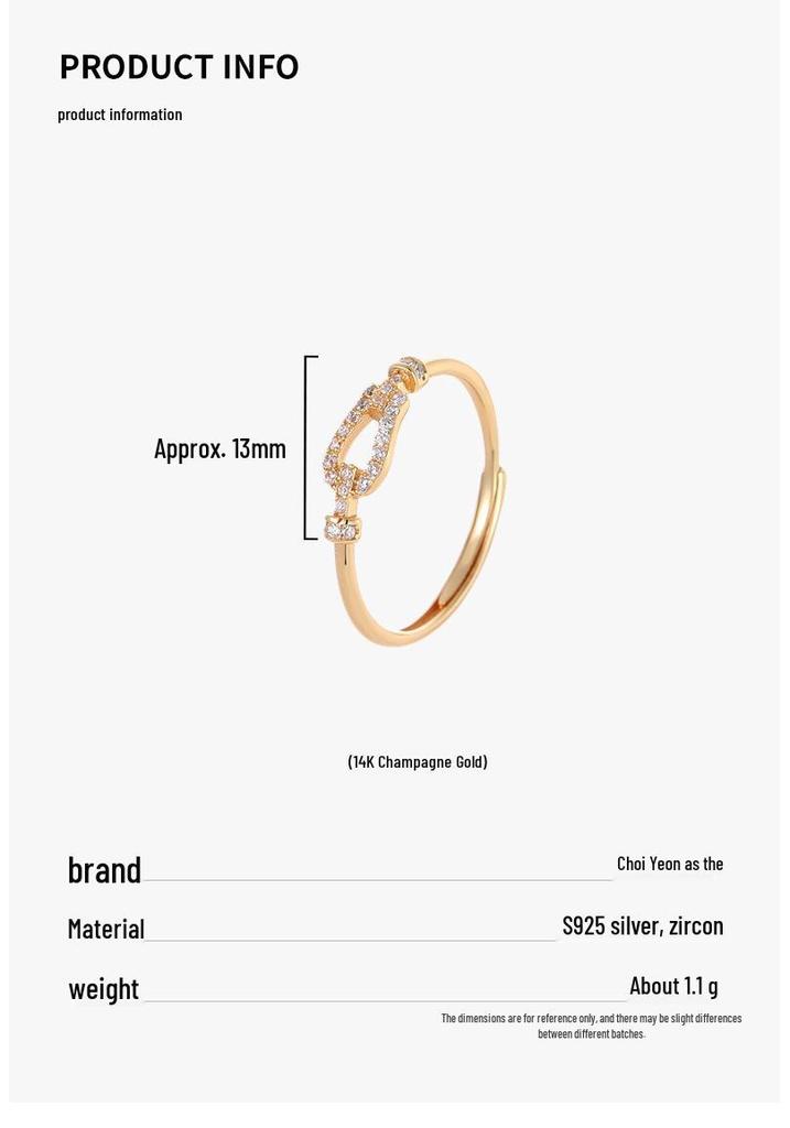 Cui Yan S925 Sterling Silver Korean Full Diamond Horseshoe Buckle Index Finger Ring for Women